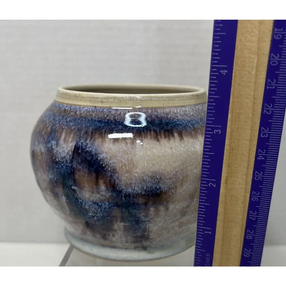 Pearsall Stoneware Art Studio Pottery Lidded Honey Pot / Jam Jar Blue Drip Glaze